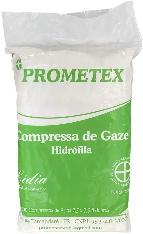 Compressas de Gaze Lidia 9 fios 8 dobras - 500 unidades - PROMETEX