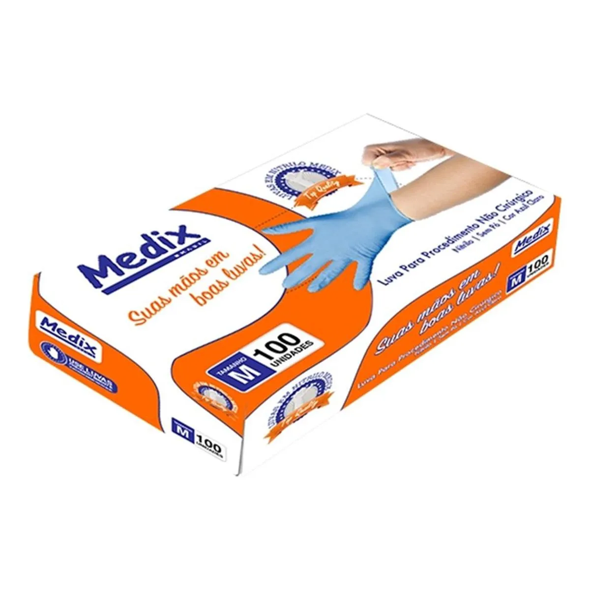 Luva de Nitrilo Azul Sem Pó - Medix