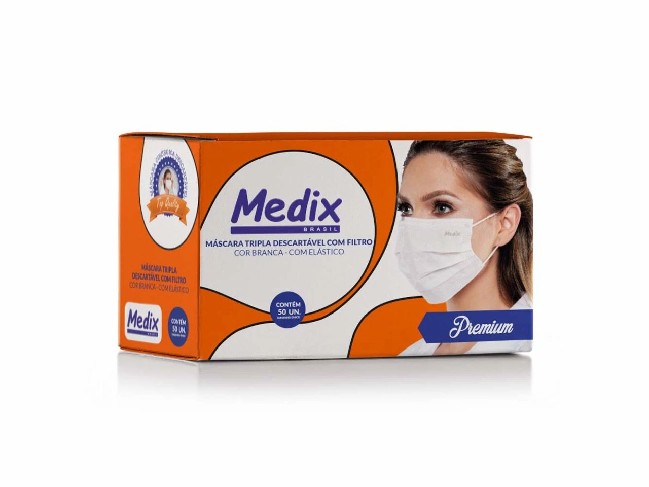 Máscara Tripla Branca C/Elático cx 50 Unidades - Medix